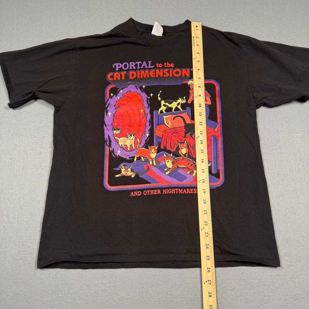 Port & Company Portal to the Cat Dimension T-Shirt Mens Large Black Graphic Tee - Picture 6 of 11